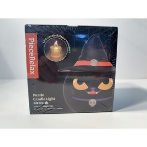 PieceRelax Halloween Magic Cat 3D Round Puzzle LED Candle Holder, 80 pcs SEALED